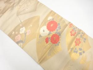 地紙に梅・菊模様織り出し　名古屋帯